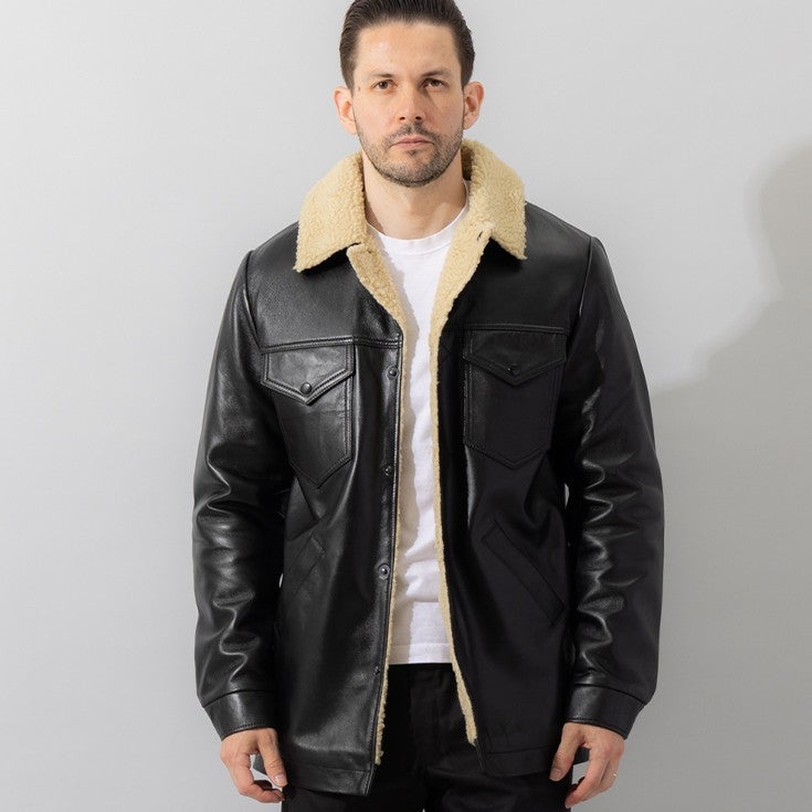 Liugoo Leathers 本革 総ボア レザーランチコート メンズ リューグー 