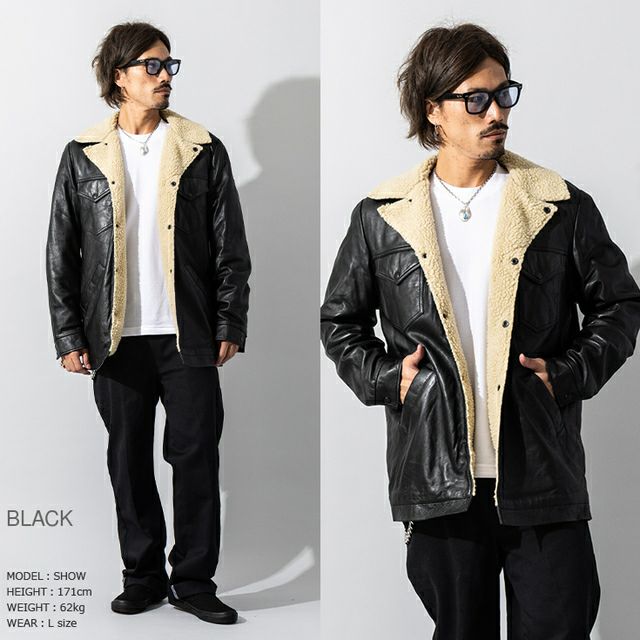 Liugoo Leathers 本革 総ボア レザーランチコート メンズ リューグー
