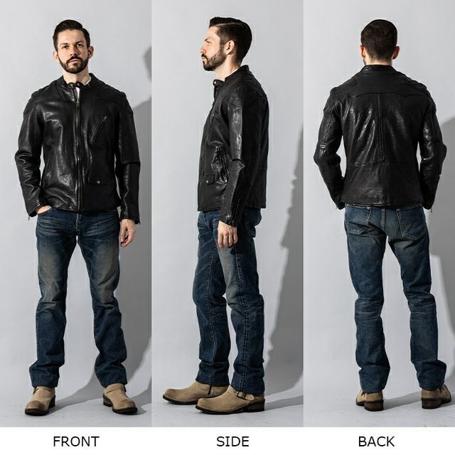 リューグーレザーズ ブラックレザーシングルライダース 革ジャン Liugoo Leathers 本革 フルベジ ビンテージ仕上げ シングルライダース