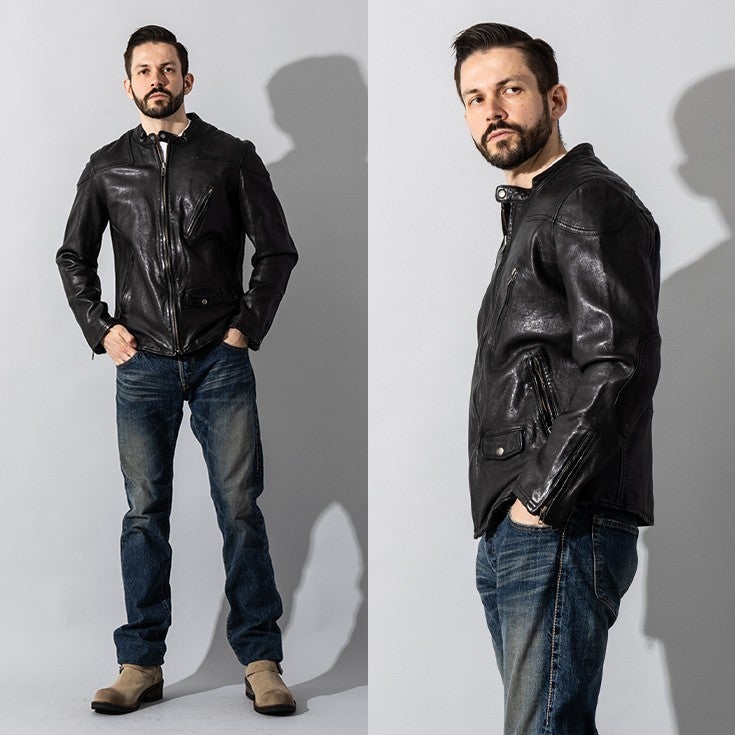 Liugoo Leathers 本革 フルベジ ビンテージ仕上げ シングルライダース 