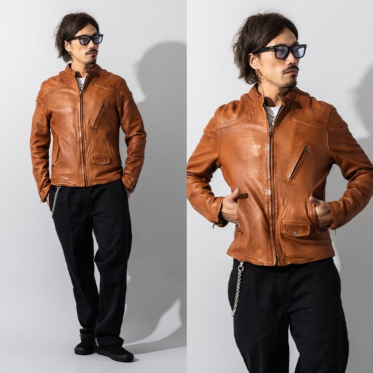 Liugoo Leathers 本革 フルベジ ビンテージ仕上げ シングルライダース 