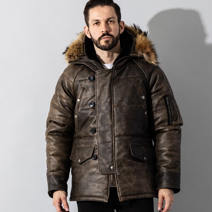 Liugoo Leathers 本革 N-3Bフライトジャケット レザーダウンジャケット 
