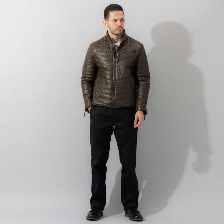 Liugoo Leathers 本革 レザー×機能性中綿 ダウンライダースジャケット
