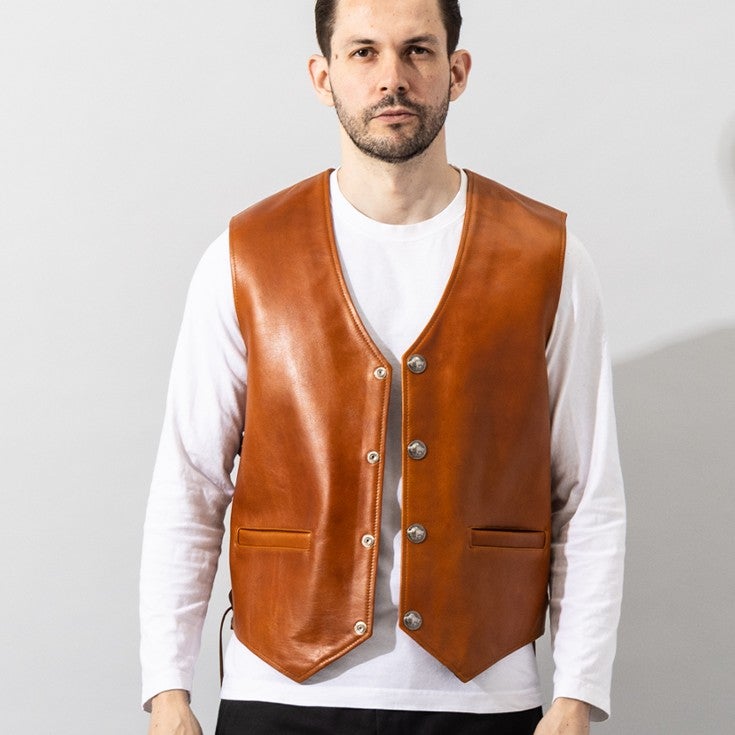 Liugoo Leathers 本革 レザーコンチョベスト メンズ リューグー