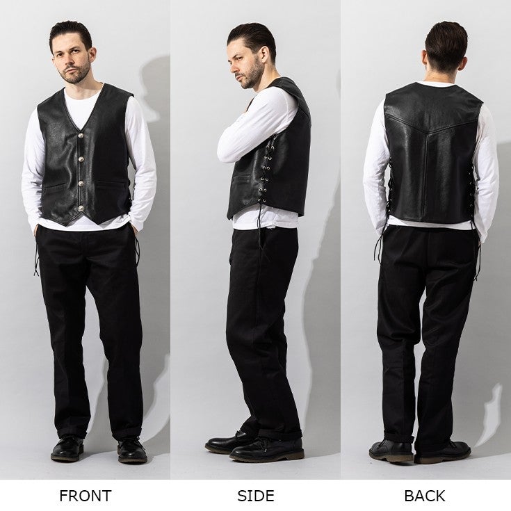 D.W.M.C. ライダース　クロコ肉厚レザーバイカーベストコンチョヴィンテージ Liugoo Leathers 本革 レザーコンチョベスト メンズ リューグー