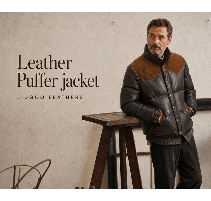 Liugoo Leathers 本革 ウェスタンヨーク ダウンジャケット メンズ