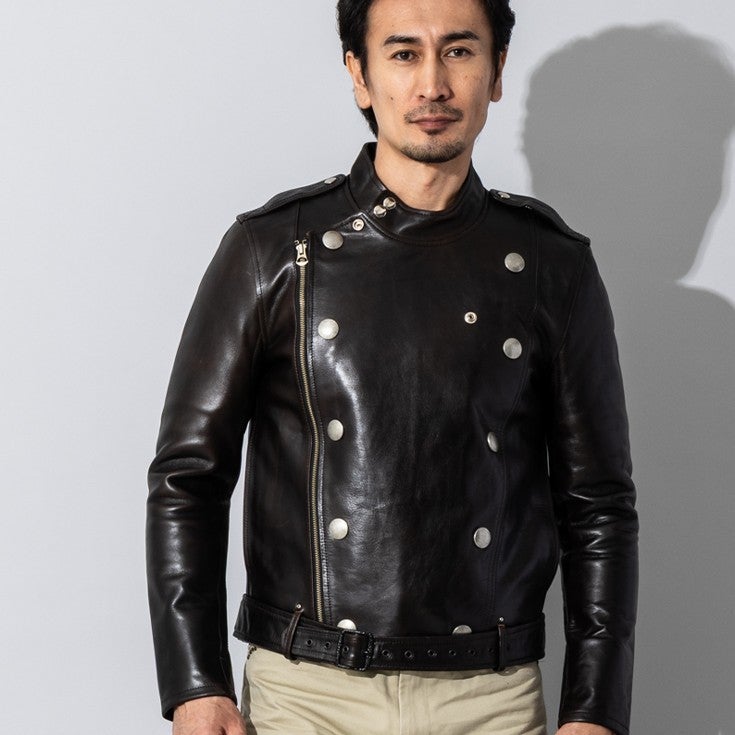 Liugoo Leathers 本革 クラシック ダブルライダースジャケット メンズ